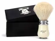 Men's Classic Shaving Brush Pure White Badger Hair with Brass Handle Ivory Color