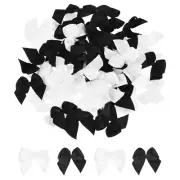 100Pcs Mini Ribbon Bows 1" Mini Fabric Satin Ribbon Flower Bows Black & White