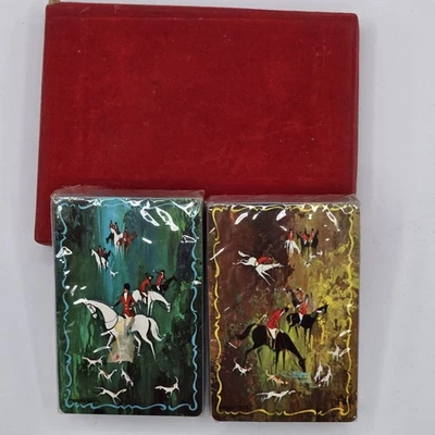 Vintage Whitman Publishing 2 Decks Plastic Coated Playing Cards in Case Fox Hunt