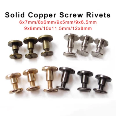 Solid Brass Screw Rivets Flat Head Leather Craft Hardware for Durable Bags Books