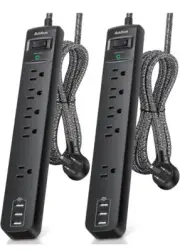 2 pack 6 Ft Power Strip Surge Protector 5 Outlets 3 USB Ports Flat Plug Braided