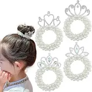 4 Pcs Beaded Hair Accessories - White Pearl Beads Crystal, Elastic Ponytail Holders & Hair Rope Ties for Women Girls (Style, One size)
