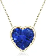 [Angara] Natural Bezel-Set Solitaire Heart Blue Sapphire Pendant Necklace in 10ct/14ct Solid Gold for Women | September Birthstone Jewellery for Her