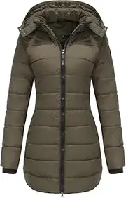 [JEShifangjiusu] Women's Zip Full Pure Color Long Down Jacket Thickening Long Padded Coat With Hood Warm Down Jackets, Green A1, XXL