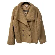 She + Sky Jacket Sherpa Faux Fur Lined Size L Pockets Neutral Cozy Tan NWT