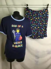 LEGO NAVY BLUE "DAD OF A MASTER BUILDER" SHORT STRETCH PAJAMAS-SIZE XL-REDUCED $