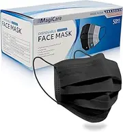MagiCare Black Face Masks Disposable Made in USA - Premium 3 Ply Face Mask for Adults - Comfortable, Soft, Breathable - Face Mask American Made - 50ct Box