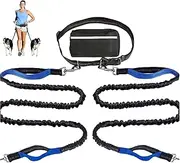 Hands Free Dog Leash with Zipper Pouch, Dual Padded Handles Running Leash, Dual Handle and Retractable Bungee for Medium and Large Dog Training Walking Running (Blue,Double Rope)