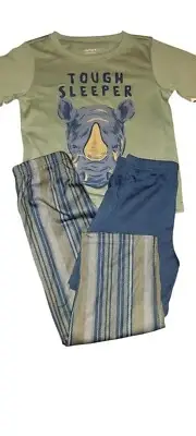 CARTERS SIZE 5 BOYS 3 PIECE PJ SET DINO DESIGN MAT GREEN/ Greyish Blue