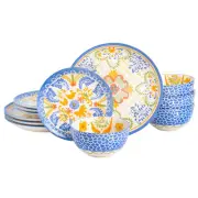 Laurie Gates Tierra Tile 12 Piece Round Stoneware Dinnerware Set in Assorted Des