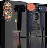 [Aina] Hair Dryer, Blow Dryer with Diffuser Brush Comb for Women - BLDC Hair Dryer - Brushless Motor, 110,000 RPM Lightweight, Ionic Travel, 3 Magnetic Attachments(Blue)