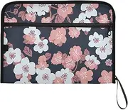 YMXFXP Expandable Filing Folder Florals White Black, 13-Pocket Funny Cute Design with Sticky Labels, A4 Letter Size Document Organizer for Office, School, Boys, Girls