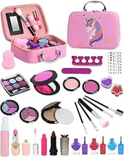 Kids Makeup Kit Girl Toys - Kids Makeup Kit Toys for Girls Unicorns Washable Make Up Little Girls, Child Real Makeup Set, Non Toxic Toddlers Cosmetic Kits, Age 3-12 Year Old Children Gift 28PCS