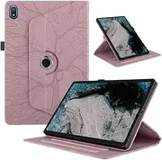 Tablet Case Suitable for Nokia T20 T21 10.4inch 2021 2022 3D Tree Embossed 360 Degree Rotating Flip Stand Cover(Rose Gold,for Nokia T21)