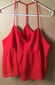 Asos Womens Tank Top Spaghetti Strap Red Plunge Neck Blouse Size 14 Chiffon