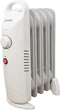 41640 Portable 5 Fin Mini Oil Filled Radiator/Low Energy Plug in Heater/Adjustable Thermostat/Automatic Overheat Protection/Cool Touch Carry Handle / 500W / White