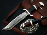 6 Pieces Custom Handmade Damascus Steel Bowie knives with Handle Leather Sheath