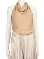 Beige Silk Halterneck Open Back Top