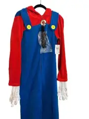 Nintendo Super Mario adult fleece union suit with removable gloves, moustache NE