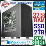 Liquid Cooled Core i7 RTX 3060 Gaming PC Computer 32GB RAM Intel Desktop System