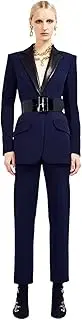 [Zadaos] Women's Runway Designer Suit Sets Leather Collar Belted Blazer Pencil Pants Set 2Pcs