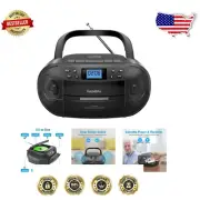 Compact Portable CD Cassette Player with Bluetooth Streaming & FM Radio - Black