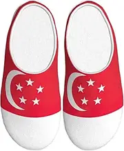 [EdWal] Singapore Flag print Winter Warm Slippers Indoor Anti-skid Plush Slippers Relaxing at Home for Women Men