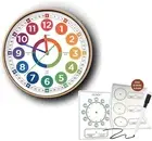 Kids Educational Wall Clock Learn to Tell Time Reusable Activity Sheet +Pen