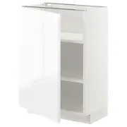 METOD base cabinet with shelves, white/Voxtorp high-gloss/white, 60x37x80 cm