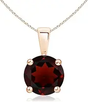[Angara] Natural Classic Round Garnet Solitaire Pendant Necklace in Sterling Silver/14ct Solid Gold for Women | January Birthstone Jewellery for Her