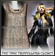 KATE MOSS TOPSHOP SHEER MESH SEQUIN 1/500 SILVER RING VEST TOP M UK 12 40 8