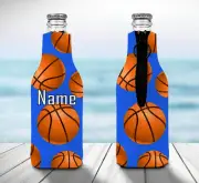 Basketball Netball Personalised Stubby Holder Zip Up Bottle Cooler Collapsible