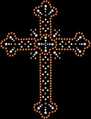 Rhinestone Bling Sparkle Iron On Transfer DIY Orange White Crystal Cross