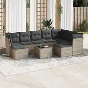 10 Piece Garden Sofa Set with Cushions and 2 Stools, Grey Poly Rattan Outdoor Furniture Set – Modular Design, UV-Resistant, Durable