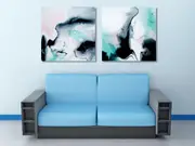 Set of 2 black blue Stretched Canvas Print