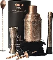 SKY FISH Cocktail Shaker Set | 6 Piece Bartender Kit with 3D Embossed Design | Professional Cocktail Making Set for Cocktail Lover | Antique Copper | Hand Wash.