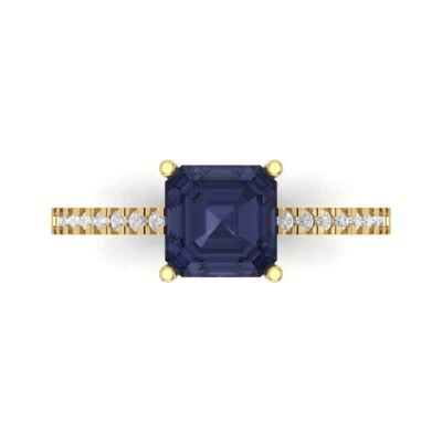 2.7Ct Asscher Cut Blue Sapphire Solid Gold Engagement Promise Statement Ring