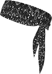 [YANYU] Black White Snake Skin Pattern Print Sports Head Tie Sweat Wicking Head Tie Quick Dry Adjustable for Men and Women