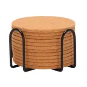 Pack Of 12 Absorbent Cork Coasters With Holder, Heat-resistant Cup Mat Set,reusable Round Drink Coa wood color black