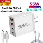 55W DUAL USB-C PD Fast Charging Wall QC3.0 Charger Power Adapter Type-C 4 Ports