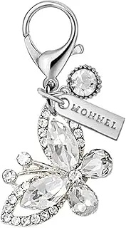 [Monnel] MC599 Little 3D Crystal Butterfly Lobster Clasp Charm for Women with Velvet Bag (Silver White,1 Piece)