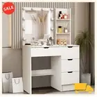 White Makeup Vanity Desk w/ Mirror and 10 Lights Bedroom Vanity Table 4 Drawers