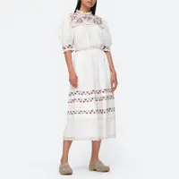 在飛比找ETMall東森購物網優惠-夏季亞麻白色刺繡花朵波西米亞風民族風五分袖泡泡袖上衣半裙套裝