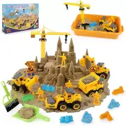 Magic Sand Construction Kit W/ 4 Trucks, Crane, Molds, Figures - 2.2Lbs