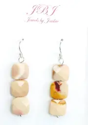Mookaite 10mm Square Natural Gemstone Earrings .925 Sterling Silver 1 3/4"