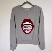 Wildfox Baggy Beach Jumper Women Small Mouth Tongue Sweater Soft Sweatshirt NEW