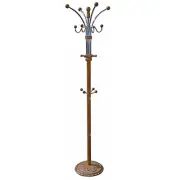 OAK FINISH Metal and wood coat rack multiple hooks heavy base ORE R685OAK