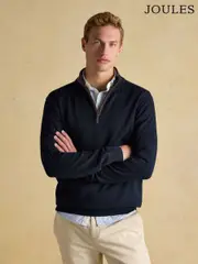 Joules Hillside Navy Blue Quarter Zip Knitted Jumper (226567) | $114