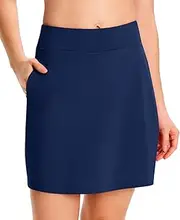 [Yogipace] Women's Sun Protection UPF 50+ 17" Long Running Skirt Athletic Golf Skort Tennis Ball Pockets Built in Shorts