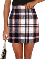 [Uaneo] Womens Plaid Mini Skirt High Wasited Bodycon Flannel Cropped Pencil Skirt